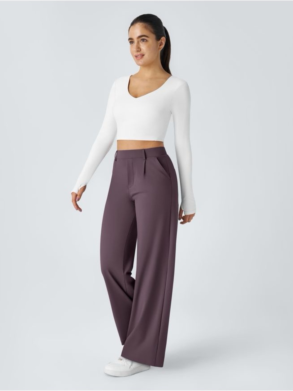 HALARA Wide Leg Dress Pants in Mauve Plum